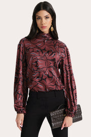 View Naya Silk Charmeuse Coral Print Blouse image 6