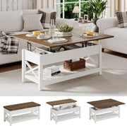 View Multi-Function Convertible Coffee Table with Storage and Hidden Compartment, Converts to Dining Table, 40 White & Brown image 3