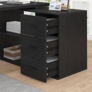 View L Shaped Desk with Drawers Shelves, Corner Home Office Desk with Storage Cabinet, Large Wood Computer Desk for PC Executive Work Writing Study, Modern Living Room Bedroom Table,White Oak,60 in image 3