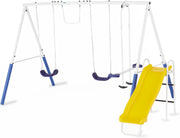 View Recreation Blue Ridge Backyard Playground Set Sturdy Metal A Frame Swing with Chain Covers, Glider, Trapeze, 2 Swings, and Slide, Multicolor image 1