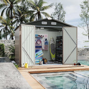 View 6.2x4 FT Shed Outdoor Storage Shed Metal Garden Shed with Lockable Doors & Slooping Roof Tool Shed Bike Shed for Backyard, Patio, Poolside (Brown) image 4