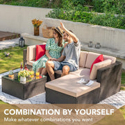 View 5 Pieces Patio Furniture Sets All Weather Outdoor Sectional Patio Sofa Manual Weaving Wicker Rattan Patio Seating Sofas with Cushion and Glass Table(Beige) image 2