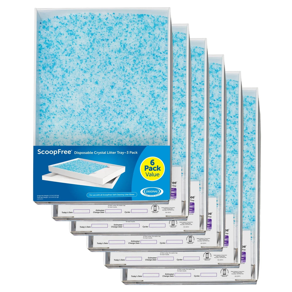 ScoopFree Complete Replacement Blue Crystal Litter Tray�� 6-Pack Easy Cleanup with Disposable Tray Includes Leak Protection and Low Tracking Litter