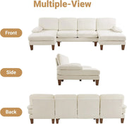 View 110" Sectional Couches for Living Room,U Shaped Couch with Double Chaise, 4-Seat Sofa Set with Chenille Fabric for Home Furniture,Beige image 4