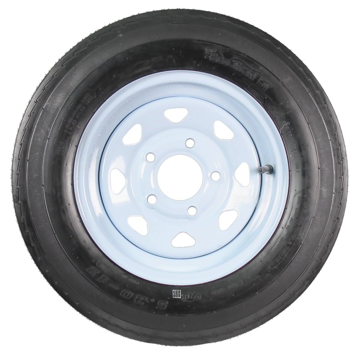 Two Trailer Tires On Rims 5.30-12 530-12 5.30 X 12 5 Hole Wheel White Spoke