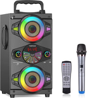 View Speakers, 60W Portable Wireless Loud Outdoor Home Party Bluetooth Speaker with Subwoofer, FM Radio, LED Colorful Lights, Microphone, Remote and Big Powerful Stereo Deep Bass Sound Boombox image 1