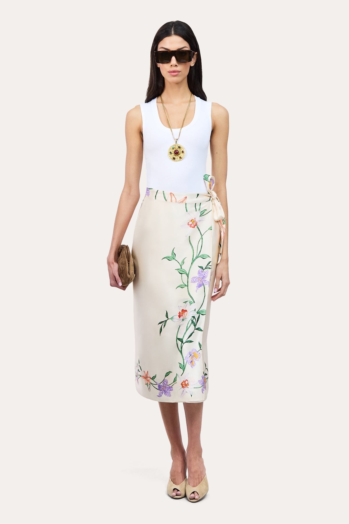 Frances Floral Silk Midi Skirt