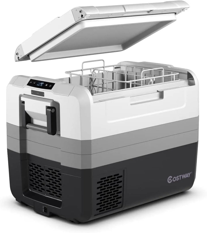 Portable Car Refrigerator, -14.8℃ to 50℃, 58-Quart Compressor Travel Fridge with Two-way Open Door, Operating Panel, Groove Design, Compact RV Freezer and Cooler for Outdoor and Home Use