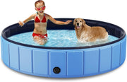 View Foldable Dog Swimming Pool, 120"x20" Oversize Collapsable Hard Plastic Potable Bathing Tub for Pet Dog Kiddie Pool Indoor and Outdoor Leakproof PVC Play Pool for Large Dogs Pets Puppy Kids Blue image 1