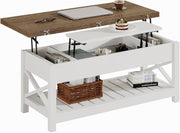 View Multi-Function Convertible Coffee Table with Storage and Hidden Compartment, Converts to Dining Table, 40 White & Brown image 4