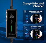 View Level 2 & Level 1 EV Charger, 16Amp 110-240V Portable J1772 Electric Car Charger with Adjustable Amp Delayed Timer 25ft Long Cord image 5