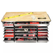 View 72 in 18-Drawer 24 in. D Mobile Workbench with Solid Wood Top Stainless Steel image 5