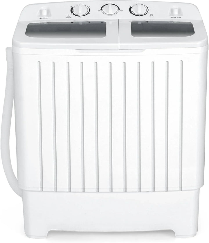 Portable Washing Machine, Twin Tub 20 Lbs Capacity, Washer(12 Lbs) and Spinner(8 Lbs), Durable Design, Timer Control, Compact Laundry Washer for RV, Apartments and Dorms, Grey+White