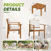 View Patio Furniture 4 Piece Outdoor Acacia Wood Patio Conversation Sofa Set with Table & Cushions Porch Furniture for Deck, Balcony, Backyard image 3
