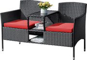 View Outdoor Furniture Patio Loveseat Wicker 2-Seat with Built-in Table and Cushions Rattan Porch Chairs Bench for Balcony, Lawn, Backyard (Beige) image 1