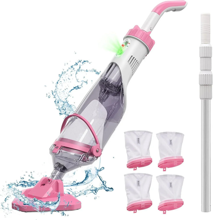 Pool Vacuum for Above Ground Pool with a Telescopic Pole, Running time up to 1H, T403 Handheld Rechargeable Pool Cleaner with Powerful Suction up to 18.5 gallons/min, Ideal for Leaves, Debris