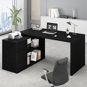 View L Shaped Desk with Drawers Shelves, Corner Home Office Desk with Storage Cabinet, Large Wood Computer Desk for PC Executive Work Writing Study, Modern Living Room Bedroom Table,White Oak,60 in image 2