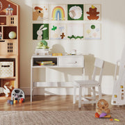 View Kids Desk and Chair Set, Wooden Children School Study Table and Chair w/Storage Drawer & Hutch, Student Writing Desk Computer Workstation for Bedroom, Gift for 3+ Years Old (White) image 4