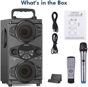 View Speakers, 60W Portable Wireless Loud Outdoor Home Party Bluetooth Speaker with Subwoofer, FM Radio, LED Colorful Lights, Microphone, Remote and Big Powerful Stereo Deep Bass Sound Boombox image 2