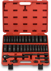 View 02448A 1/2" Drive Master Impact Socket Set, 65 Piece, Standard SAE (3/8"-1-1/4") & Metric (10-24 mm) Sizes, Deep & Shallow Kit, Includes Adapters & Ratchet Handle image 1