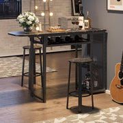 View Bar Table and Chair Set, Industrial Expandable Dining Table with 2 Bar Stools, Kitchen Counter with Wine Rack & 3 Tier Adjustable Storage Shelves Rustic Brown image 3