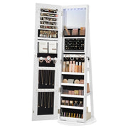 View LED Mirror Jewelry Cabinet Standing Jewelry Armoire Organizer Box with Full-Length Mirror and Adjustable LED Lights White image 3