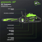 View 40V 16" Brushless Cordless Chainsaw, 4.0Ah Battery and Charger Included image 2