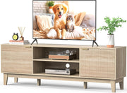 View 70" TV Stand for Living Room, Fluted Mid-Century Modern TV Console for TVs up to 80 inch, Farmhouse Entertainment Center with 2 Storage, Media Console Table for Living Room, Oak image 1