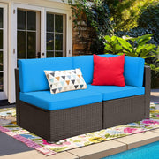 View 5 Pieces Patio Furniture Sets All Weather Outdoor Sectional Patio Sofa Manual Weaving Wicker Rattan Patio Seating Sofas with Cushion and Glass Table(Beige) image 3