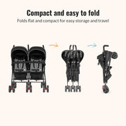 View Twin Umbrella Stroller in Black, Lightweight Double Stroller for Infant & Toddler, Compact Easy Fold, Large Storage Basket, Large and Adjustable Canopy image 2