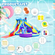 View 11-in-1 Inflatable Water Slide & Dolphin Bounce House w/2 Long Slides, 19.7 Ft x 13.1 Ft Extra Large Waterslide Climbing Wall w/Small Deeper Pool,Water Cannons,Hoop for Kids Backyard,550W Blower image 4