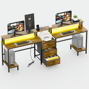 View 2 Person Desk with LED Lights & Charging Station – Long Desk for 2 with Storage Drawers, Monitor Riser, USB Ports & Outlets – Modern Study Table or Workstation for Home Office image 1