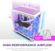 View H9 Flow Dual-Chamber ATX Mid-Tower PC Gaming Case – High-Airflow Perforated Top Panel – Tempered Glass Front & Side Panels – 360mm Radiator Support – Cable Management – White image 3