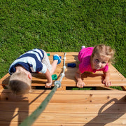 View Mount Mckinley Cedar Wood Swing Set with Wave Slide, Play Deck, Double Rock Wall, Rope Ladder, Web Swing, Belt Swings, Toy Telescope, Steering Wheel, Sandbox Area, Outdoor Playset image 4
