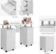 View Manicure Table Nail Desk for Nail Tech w/Electric Dust Collector & Wrist Rest, Acetone Resistant Top Beauty Salon Nail Supplies Decor Station w/Lockable Wheels, Cabinet, Drawer (White) image 2