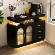 View Bar Cabinet Kitchen Storage Cabinet with RGB Light, Human Sensor Design Sideboard Buffet Cabinets, Wood Coffee Bar Table with Shelf Capacity (Black) image 1