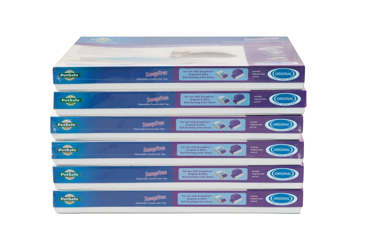 ScoopFree Complete Replacement Blue Crystal Litter Tray�� 6-Pack Easy Cleanup with Disposable Tray Includes Leak Protection and Low Tracking Litter