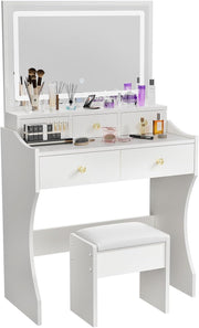 View Makeup Table with Extra Large Mirror and Lights, 80cm Dressing Table with Stool image 1