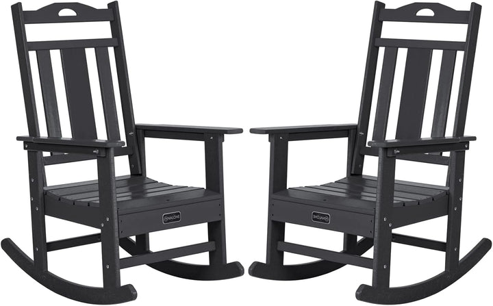 Outdoor Rocking Chairs Set of 2, HDPE All Weather Resistant Rocking Chair for Porch, Oversized Patio Rocker Chair for Adult, Outdoor Rockers for Garden Lawn