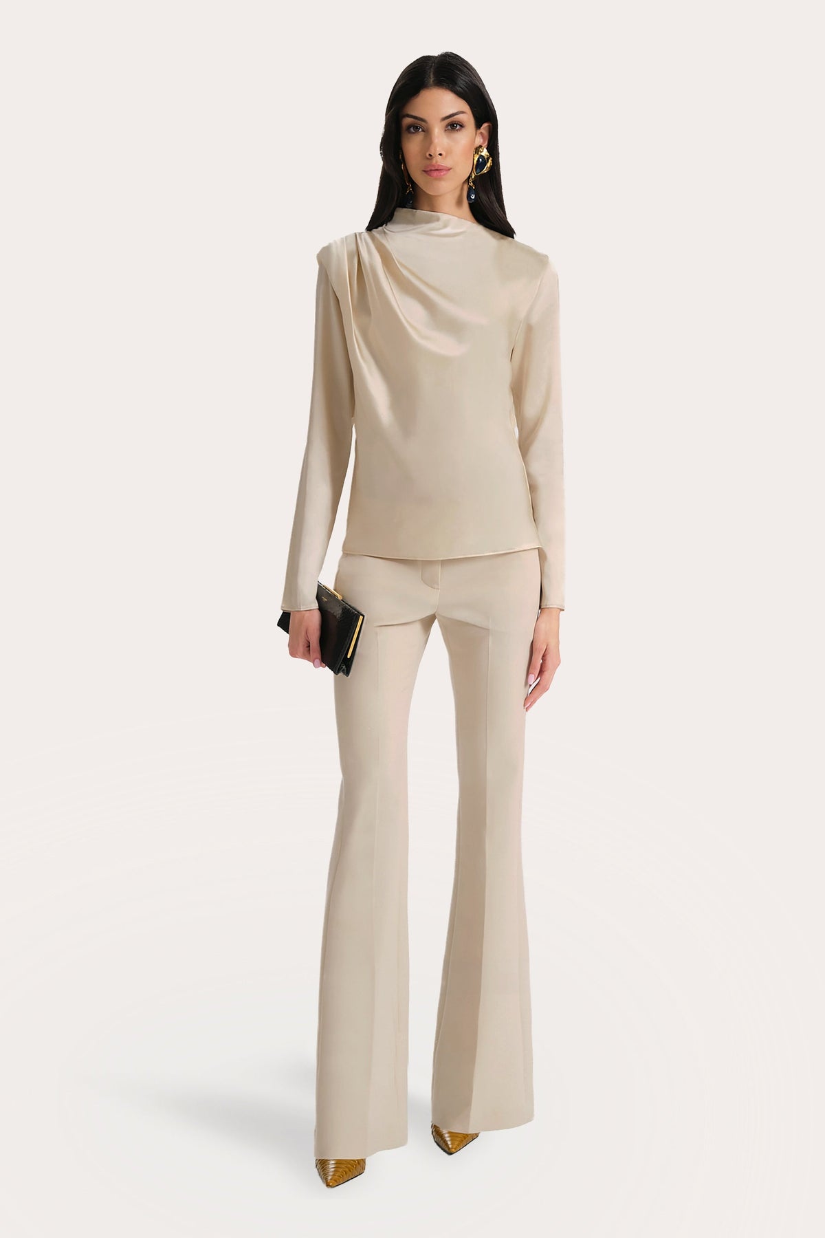 Leah Silk Charmeuse Ruched Long Sleeve Shirt