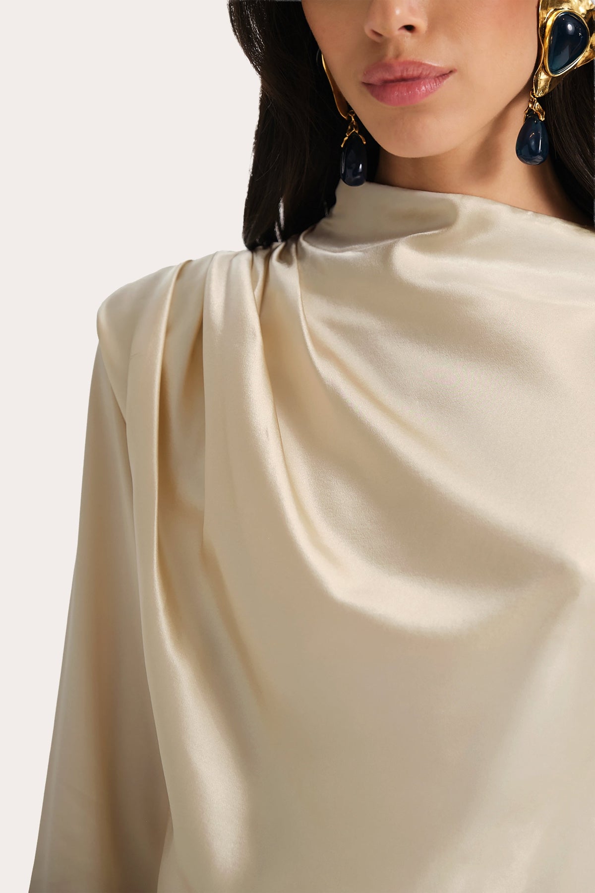 Leah Silk Charmeuse Ruched Long Sleeve Shirt