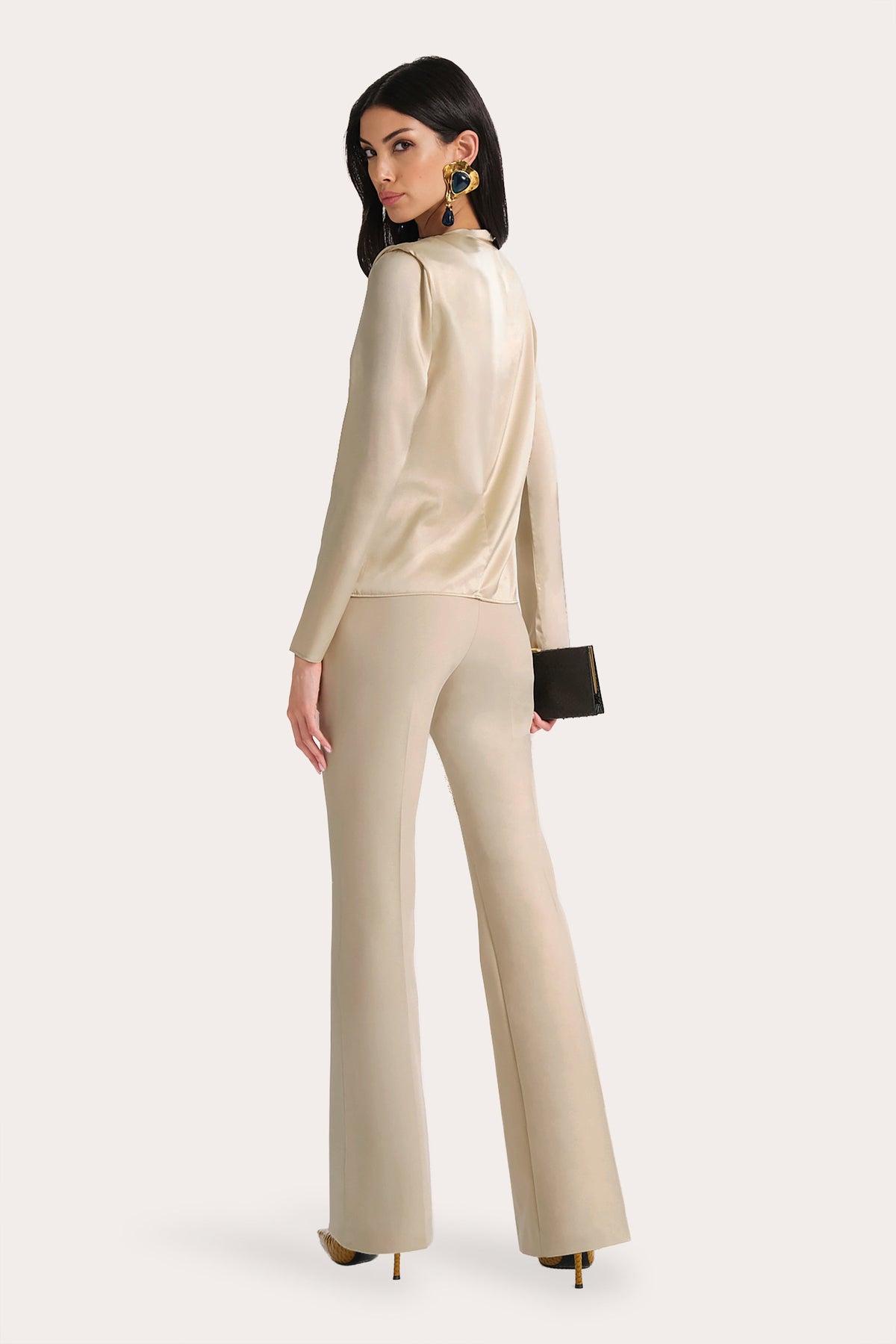 Leah Silk Charmeuse Ruched Long Sleeve Shirt