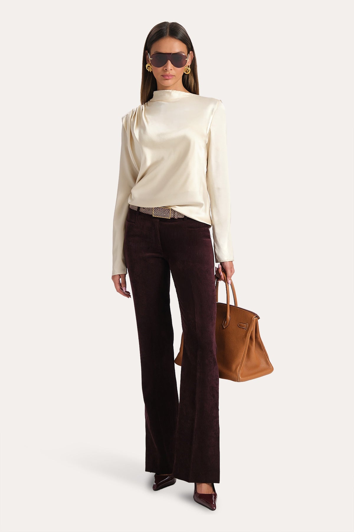 Leah Silk Charmeuse Ruched Long Sleeve Shirt