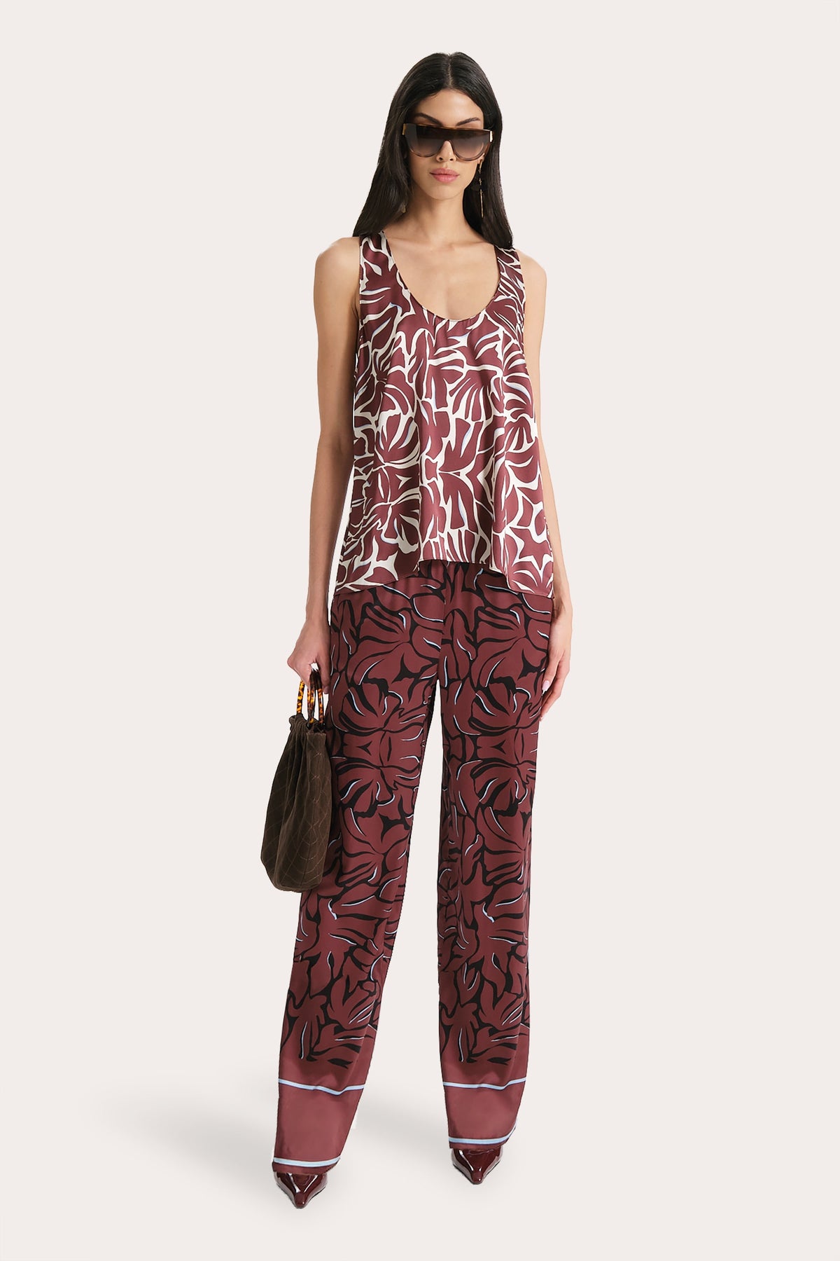 Naya Silk Charmeuse Coral Print Top