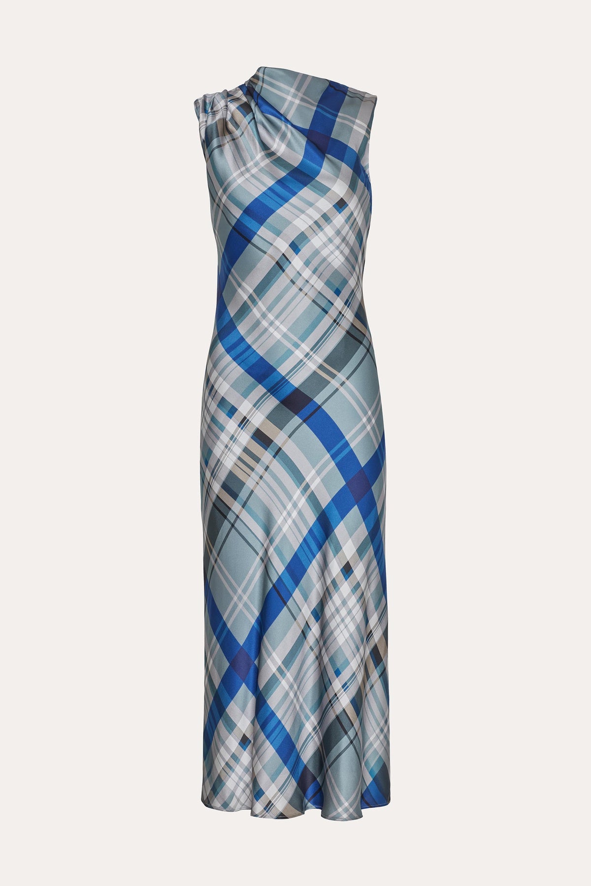 Grace Silk Charmeuse Plaid Draped Midi Dress