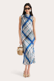 View Grace Silk Charmeuse Plaid Draped Midi Dress image 1