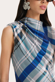 View Grace Silk Charmeuse Plaid Draped Midi Dress image 2
