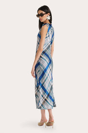View Grace Silk Charmeuse Plaid Draped Midi Dress image 3