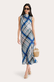 View Grace Silk Charmeuse Plaid Draped Midi Dress image 4