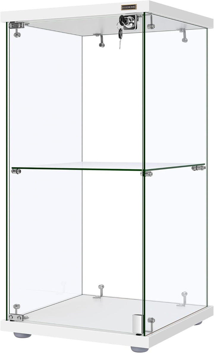 4 Layers 15.7''W x 15.7''D x 62.6''H Glass Display Cabinet Countertop Showcase with Lock, 5mm Tempered Glass 25mm MDF Base